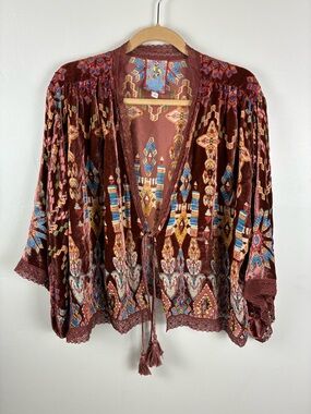 Johnny Was Women's Geo Burnout Dazy Kimono Top Size Medium M